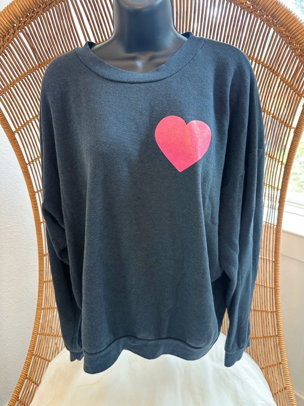 AVIATOR NATION Heart Crew Sweatshirt Women's Size Large Charcoal Pink Heart